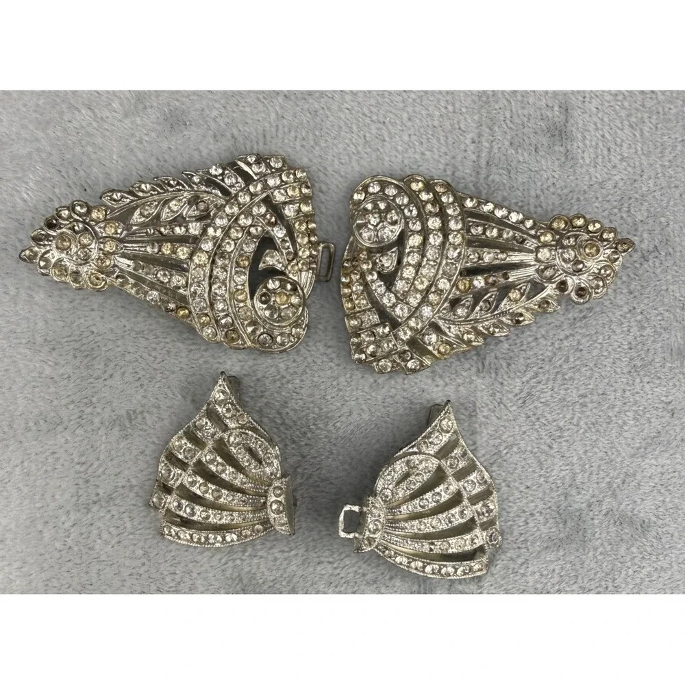 Vintage Rhinestone Buckle Lot Silver Tone‎ Signed READ